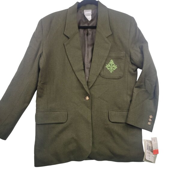 Jantzen Jackets & Blazers - VTG Deadstock Jantzen Classics Olive Green Wool Blazer Embroidered Pocket Size 8